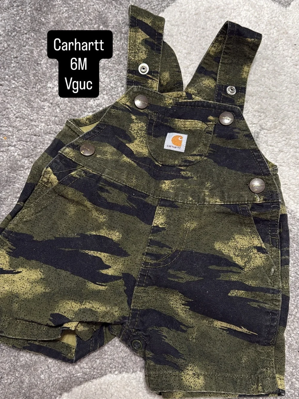 Carhartt Olive and Black Camo Short Overalls - Baby